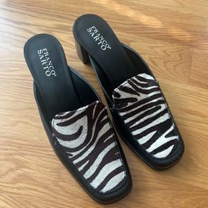 FRANCO SARTO Leather Mule with Block Heel in Zebra and Black Sz 10